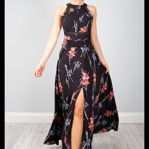 High neck black floral maxi dress. Wedding guest!!